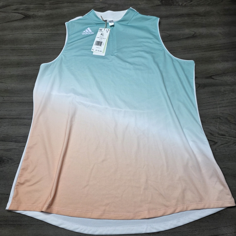 Adidas Women's Sleeveless Polo - Blue and Peach Gradient